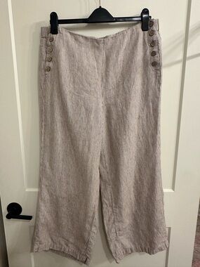 J. Jill Striped Linen Blend Pants in Taupe and White